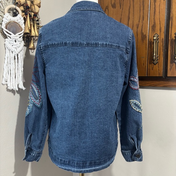 Floral Embroidered Button Denim Jean Jacket Size 8 Petite Cottage Vtg Y2K - Picture 6 of 13